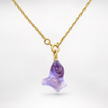 Amethyst Hand Carved Betta Fish Pendant on Gold Chain – Translucent Purple Gemstone Fish Necklace
