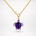 Amethyst Hand Carved Sea Turtle Pendant on Gold Chain – Deep Purple 3D Gemstone Turtle Necklace
