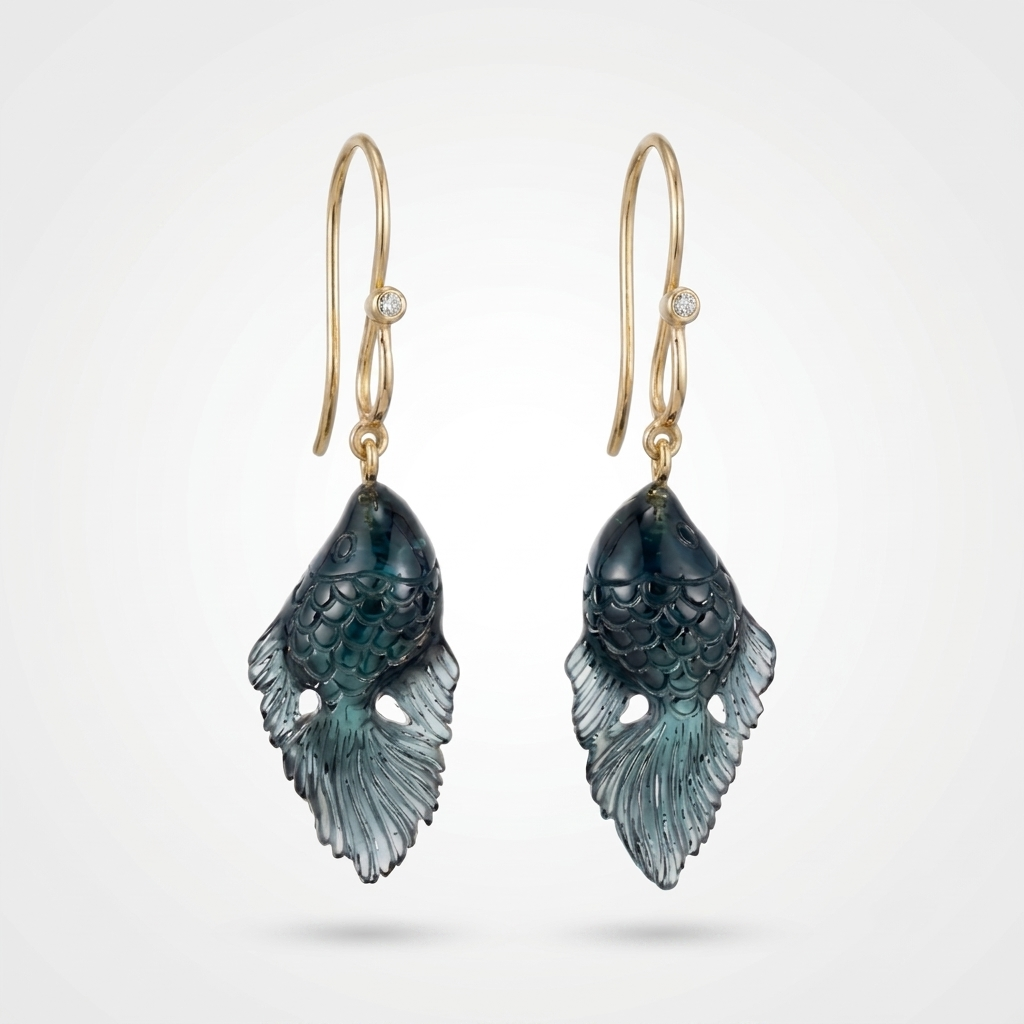 Blue Tourmaline Fish Earrings