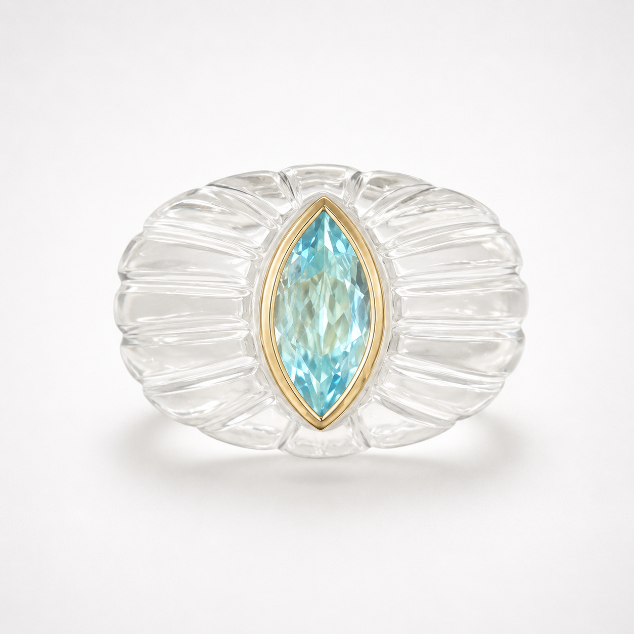Rock Crystal Fluted Band Ring – Sky Blue Topaz in 14K Gold Bezel Side Angle View
