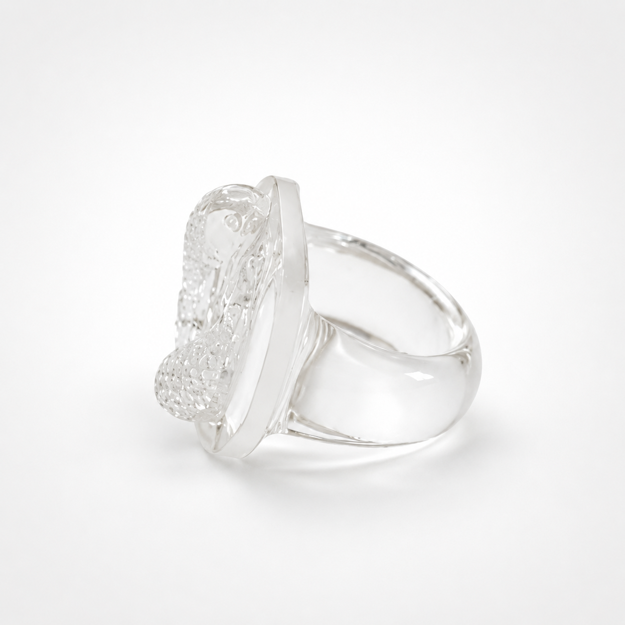 Rock Crystal Koi Fish Ring Side Profile – Clear Quartz Carved Koi Wide Band Gemstone Ring

