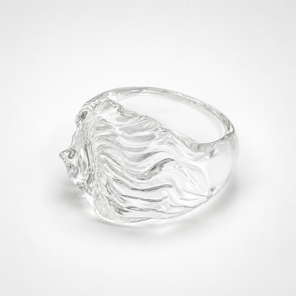 Rock Crystal Lady Face Ring Top Angle – Transparent Quartz Carved Band Ring
