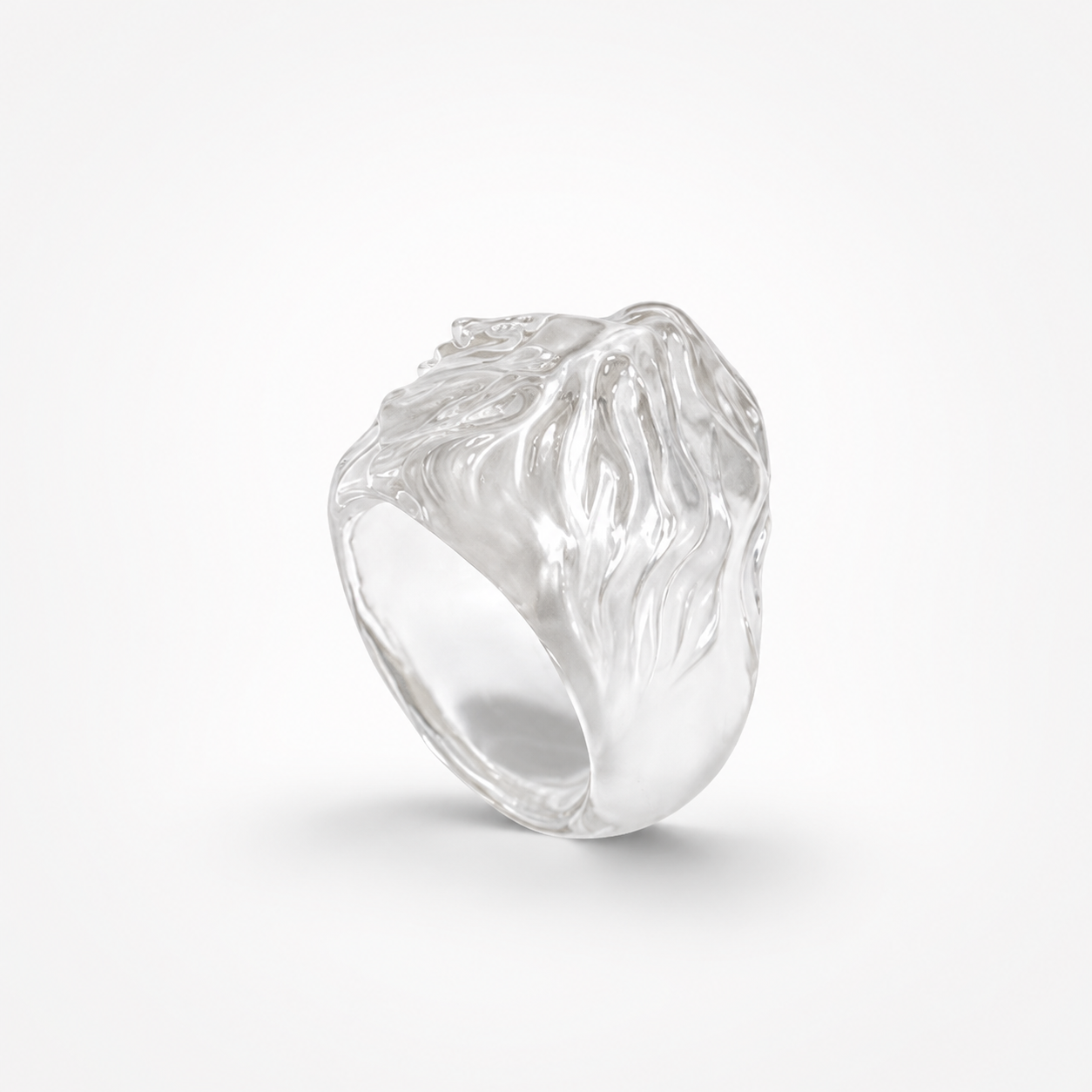 Rock Crystal Lady Face Ring Wide Band View – Clear Quartz Sculptural Statement Ring
