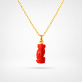 Red Coral Tiny Hand Carved Owl Pendant Charm on Gold Chain – Vivid Red 3D Gemstone Owl Necklace
