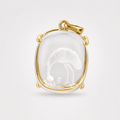 Rock Crystal Flamingo Intaglio Pendant – Cushion Cut Clear Quartz 4-Prong Gold Bezel Carved Pendant
