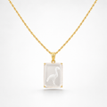 Rock Crystal Heron Intaglio Pendant on Gold Rope Chain – Emerald-Cut Clear Quartz 4-Prong Gold Bezel
