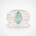 Rock Crystal Ring with Sky Blue Topaz Marquise in 14K Gold Bezel – Fluted Clear Quartz Top View
