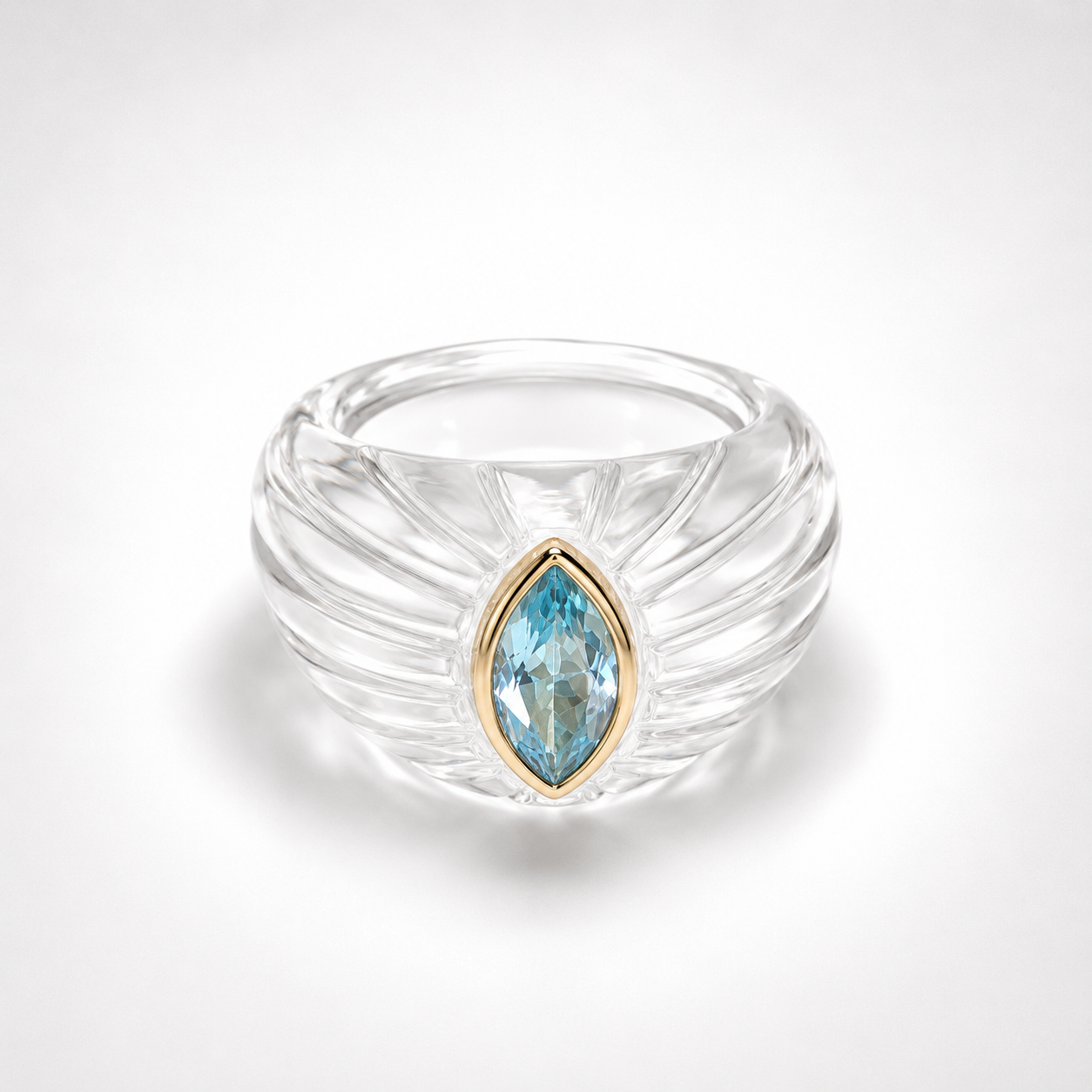 Sky Blue Topaz Marquise Close-Up in 14K Gold Bezel – Rock Crystal Fluted Ring Detail Shot
