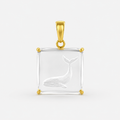 Rock Crystal Whale Intaglio Pendant – Square Emerald-Cut Clear Quartz Carved Humpback Whale Gold Bezel
